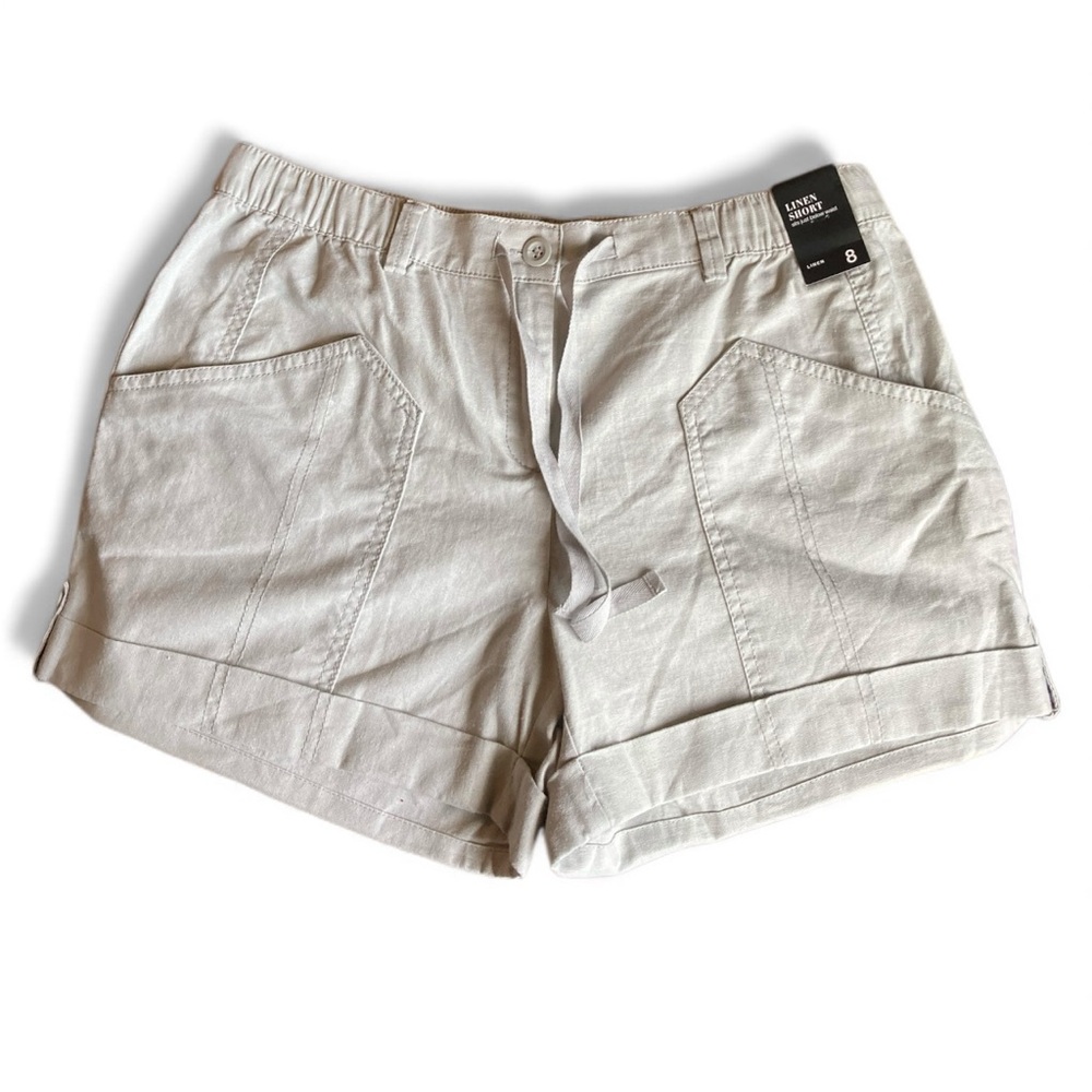 New York and Company Sz 8 Linen Shorts Khaki Cuffed NWT